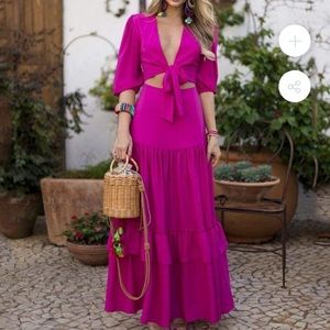💕Pink one piece wrap dress with cutouts